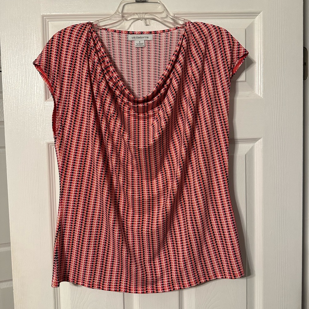 Liz Claiborne Red and Black Patterned Blouse